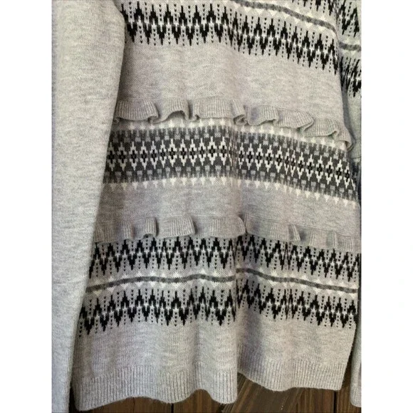Talbots Gray Ruffle Sweater Womens M Fair Isle Winter Lambswool Wool Blend - Picture 7 of 8